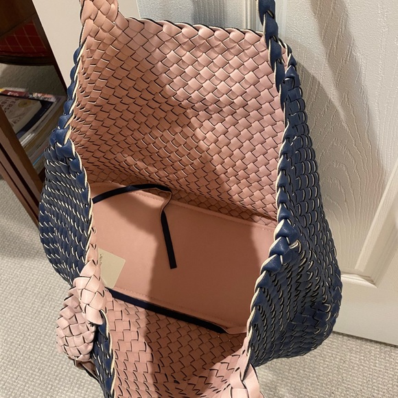 Elegant Navy and Pink Woven Tote Bag